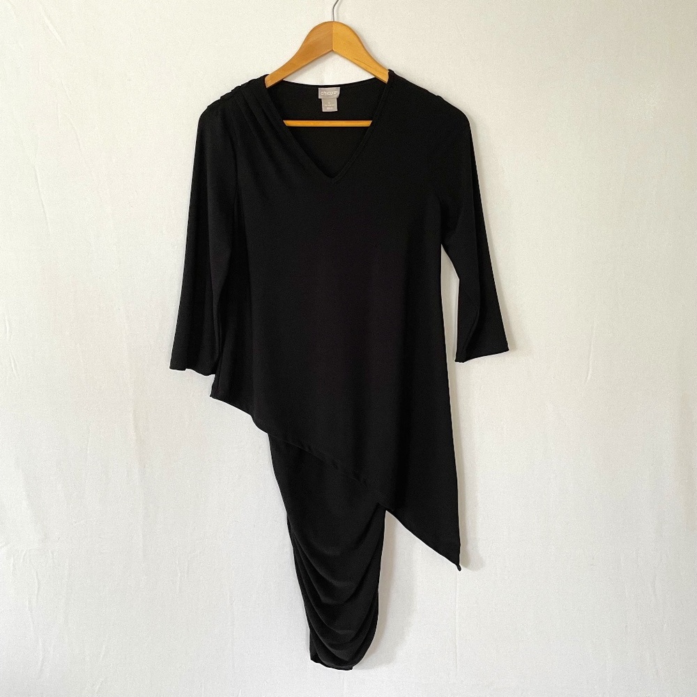 CHICO'S Size 0 US Sm Black Dress Asymmetrical Tunic Top Rouched Mini Skirt Combo